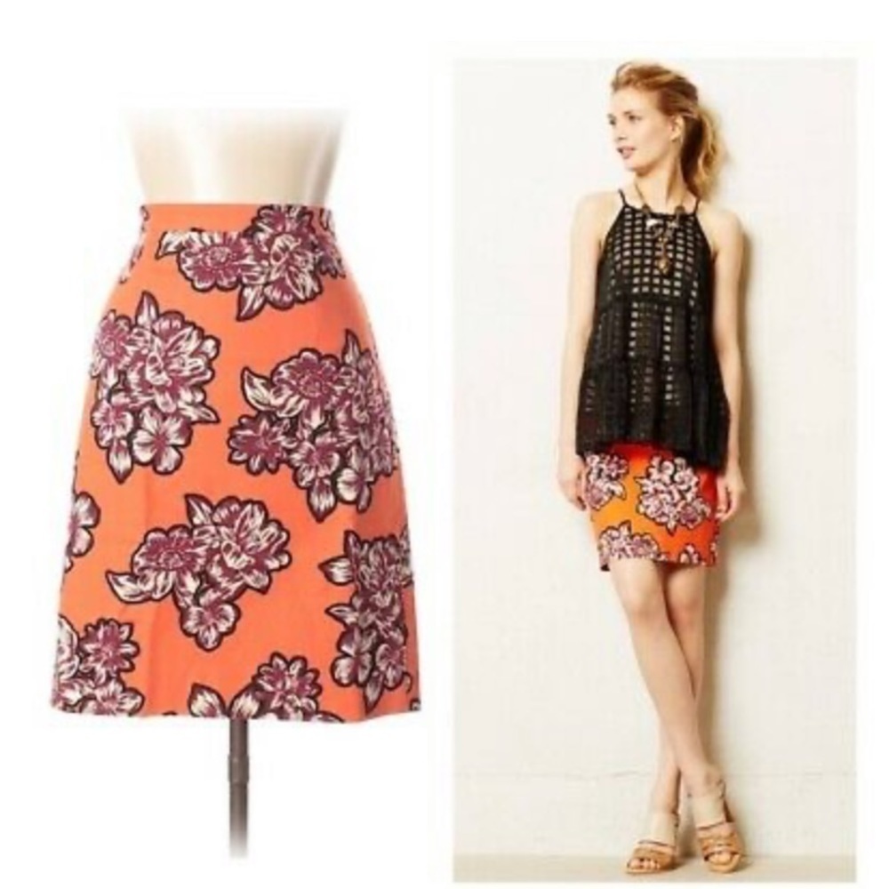Maeve Salinas orange floral pencil skirt size 6